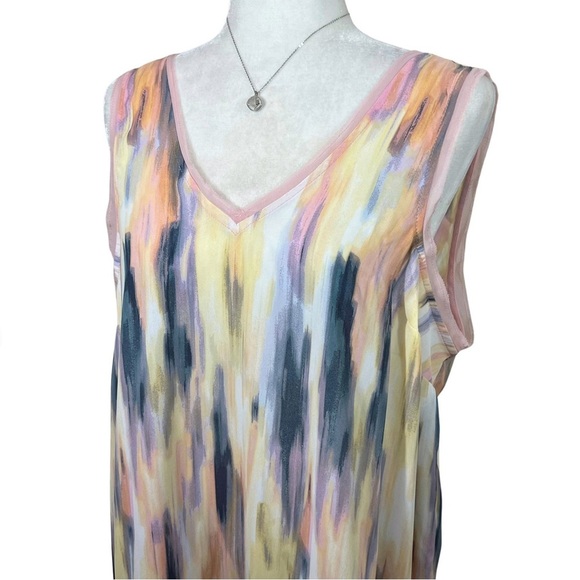 Torrid NEW Georgette Raw Edge Tank Stripe White Purple Pink Yellow 00 Med Lg 10 - Picture 3 of 12